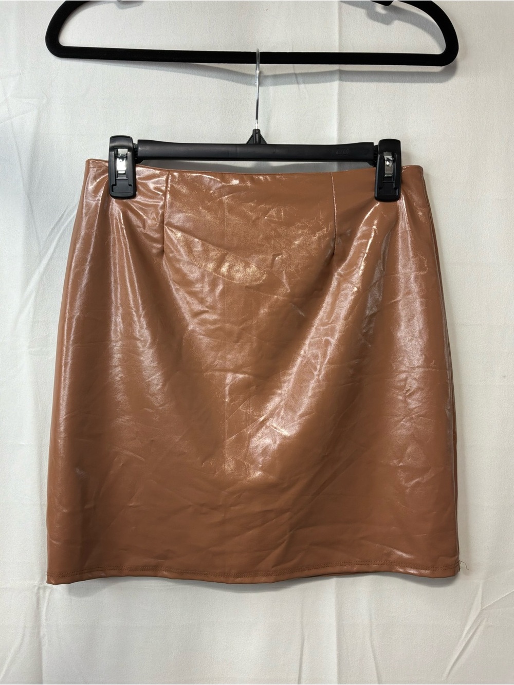 Fashion Nova Faux Leather Mini Skirt in Camel Brown